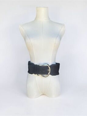 Wide Black Waist Belt with Silver Buckle